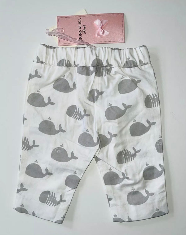 MONNALISA Baby White Trousers With Whale Pattern