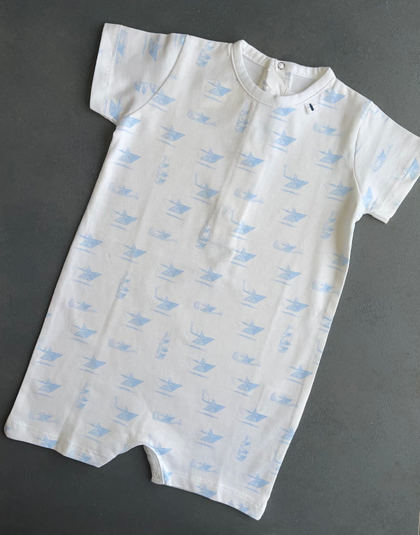 MESSAGE IN THE BOTTLE Baby Romper With Paper Boat Pattern