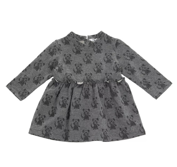 NINALUNA Baby Girl Grey Sweat Dress With Dog Pattern