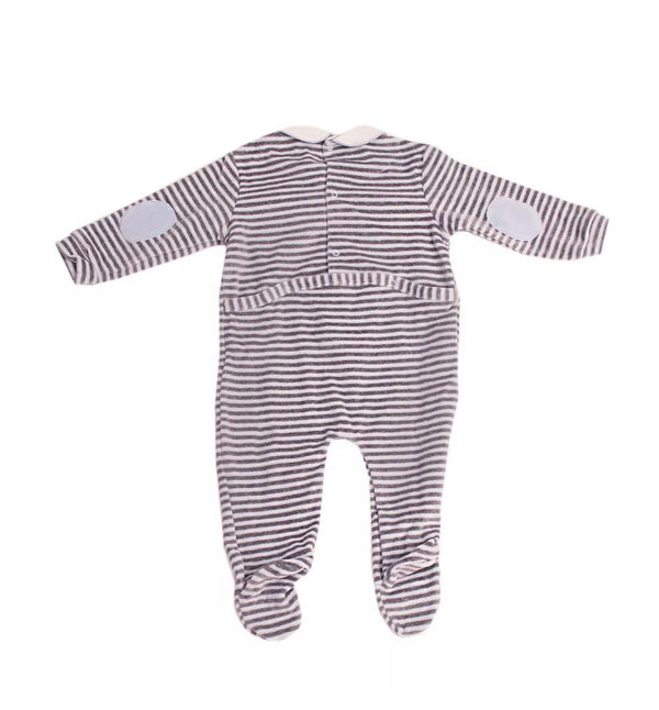 COCCODE' Chenille Collared Grey Babygrow Stripped With Elbow Patches