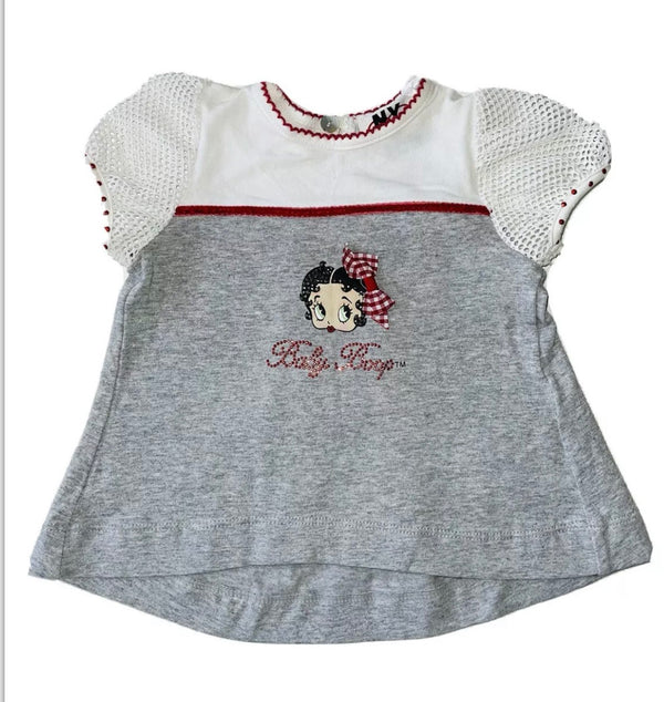 MONNALISA Baby Girl Grey T-Shirt With Baby Face