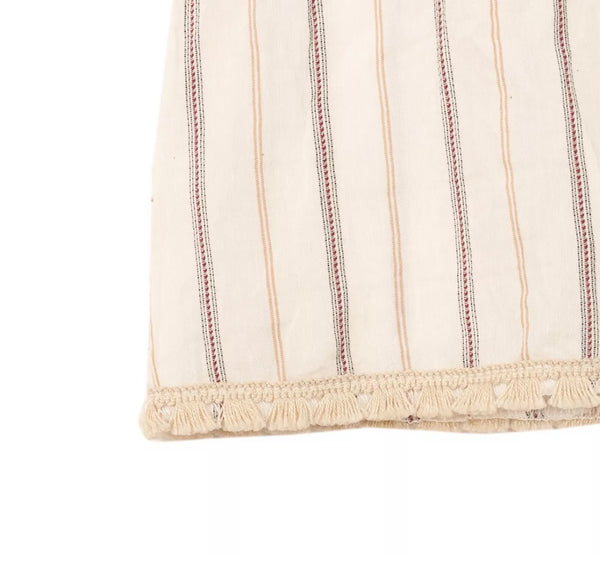 CAFFE D'ORZO Girls Ivory & Beige Dress With Stripped Pattern