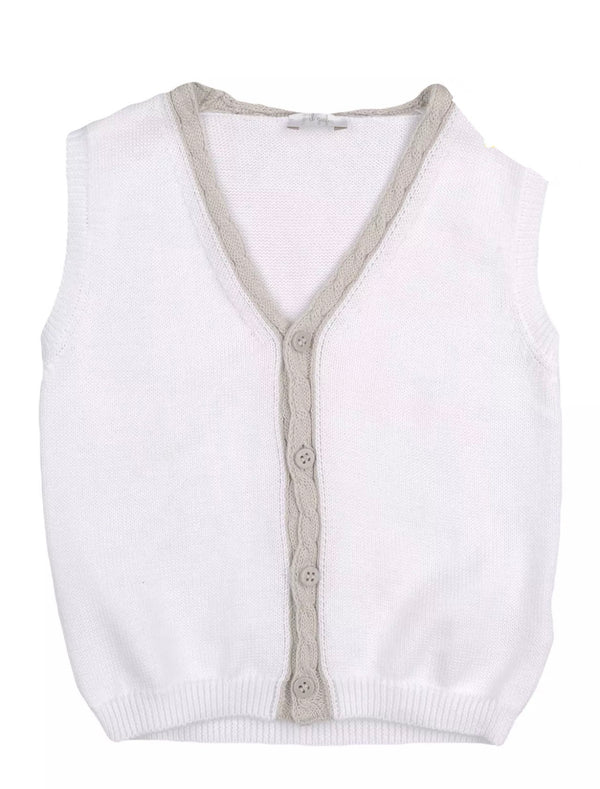 IL GUFO Baby Boys White Knitted Tank Top With Front Buttons