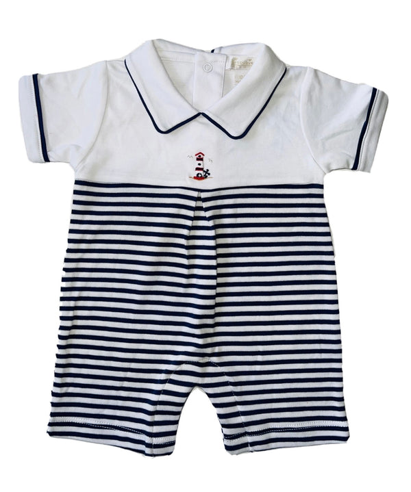 KISSY KISSY Baby Boys Collared Sailor Romper White/ Blue