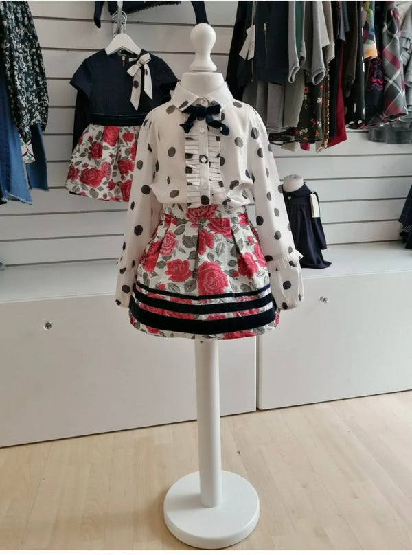Gaialuna Girls Cream Skirt With Red Roses