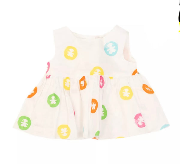 LE BEBE Baby Girl White Dress With Multicoloured Logo