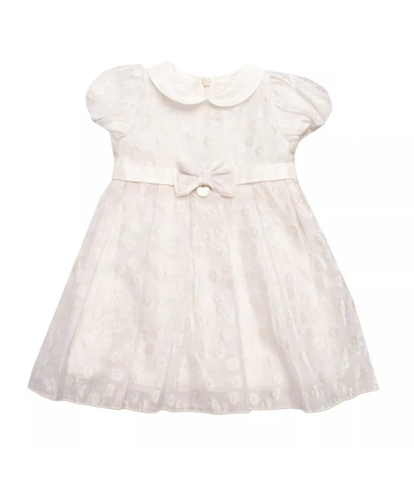 NINNAOH Baby Girl Ivory Dress With Bow & Logo