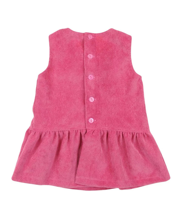 ALETTA Baby Girl Corduroy Pink Flounce Dress With Bow