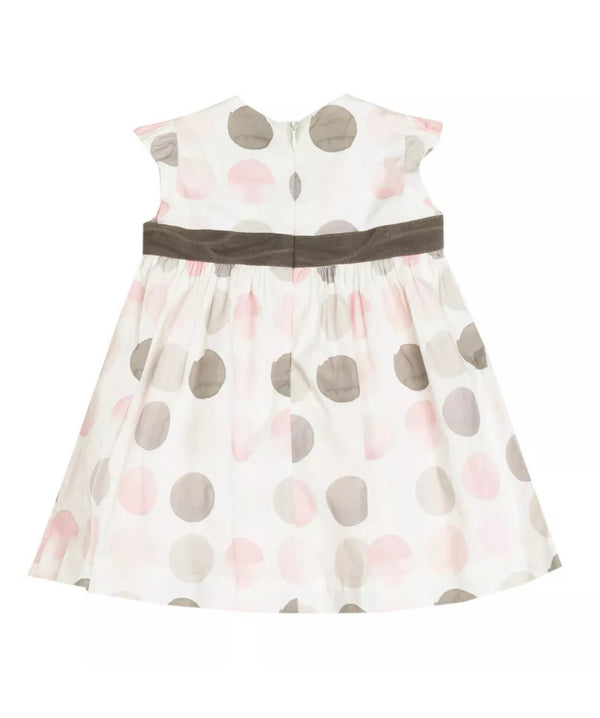 IL GUFO Baby Girl White Dress With Polka Dots Pattern & Front Bow