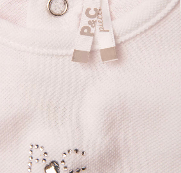 P&P PIECCI Girls White & Pink Skater Dress With Bow & Logo