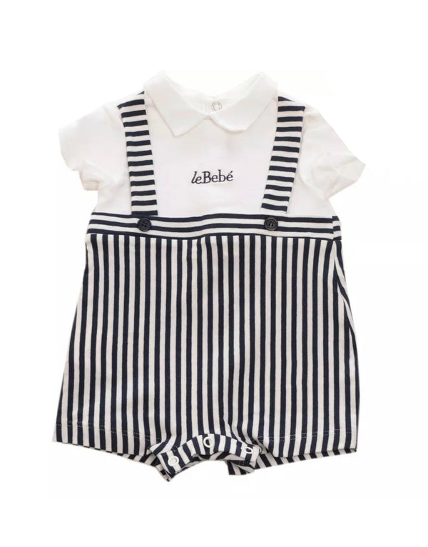 LE BEBE Boys Baby Romper With Stripped Pattern & Front Logo