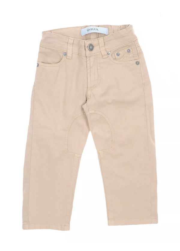 SIVIGLIA Boys Beige Trousers With Logo - Made in Italy