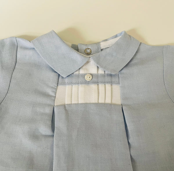 ABSORBA Baby Boys Light Blue Collared Linen Romper