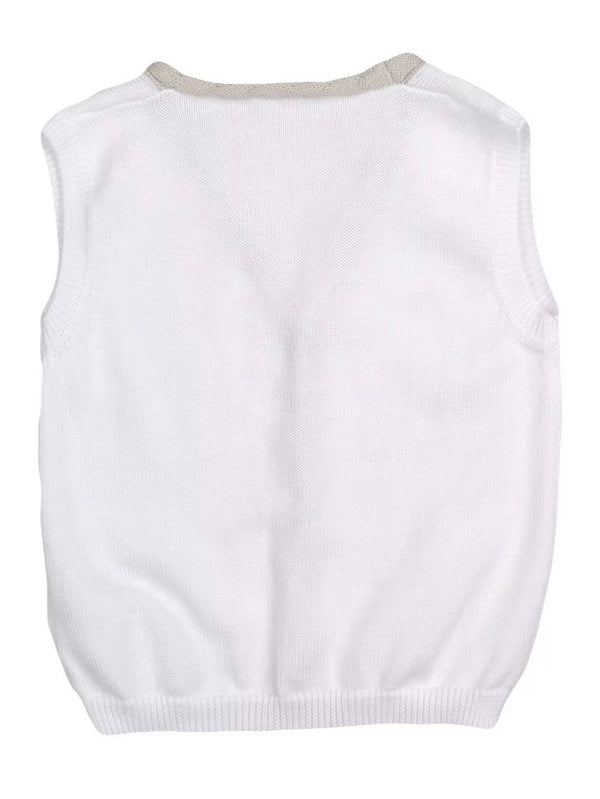 IL GUFO Baby Boys White Knitted Tank Top With Front Buttons
