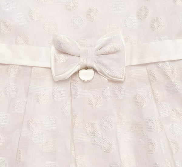 NINNAOH Baby Girl Ivory Dress With Bow & Logo