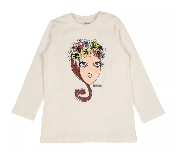 MOSCHINO Baby Girl Long Sleeves Top With Front Logo And Face