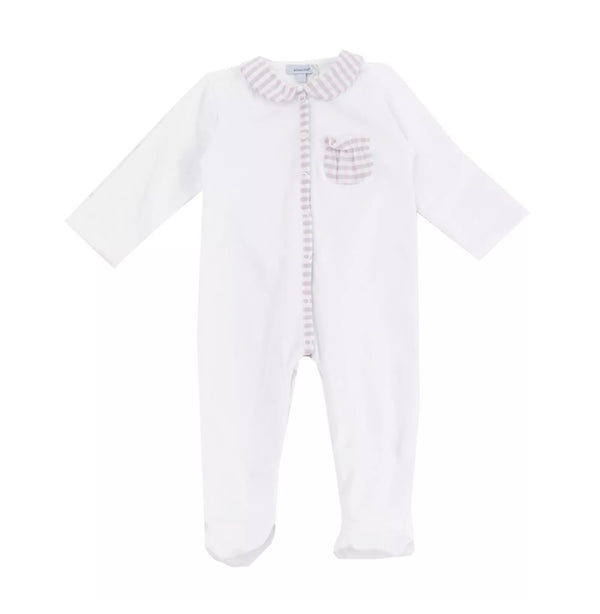 ABSORBA Baby Girl White Collared Cotton Babygrow With Gingham Pattern