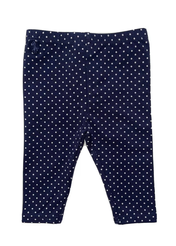 RALPH LAUREN Girls Navy Blue Polka Dots Leggings With Logo