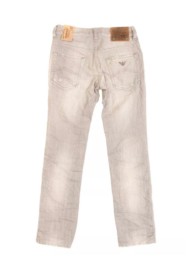 ARMANI JUNIOR Grey Jeans With Logo Crumpled Effect