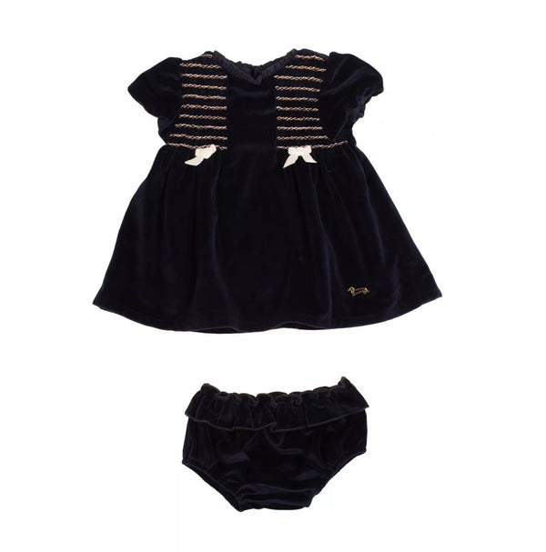 HARMONT & BLAINE Baby Velour Dress With Front Bows And Logo