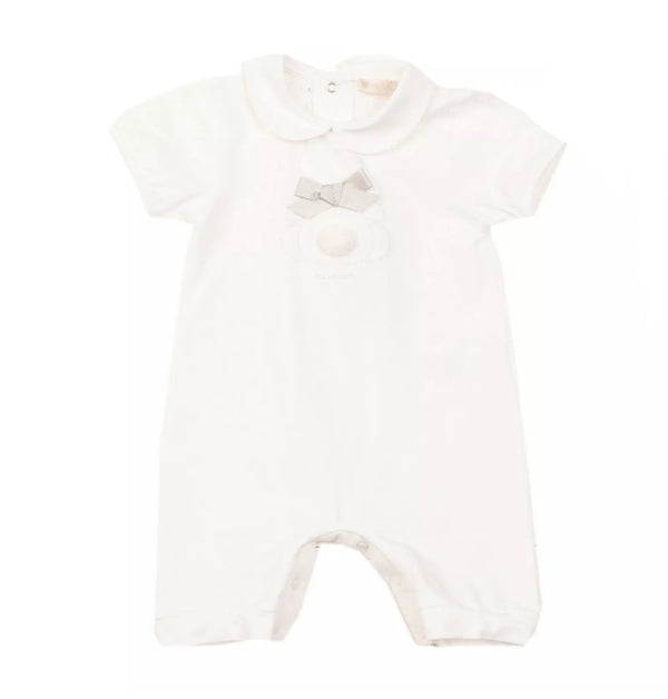 NANAN Baby White Collared Romper With Bow Details And Logo