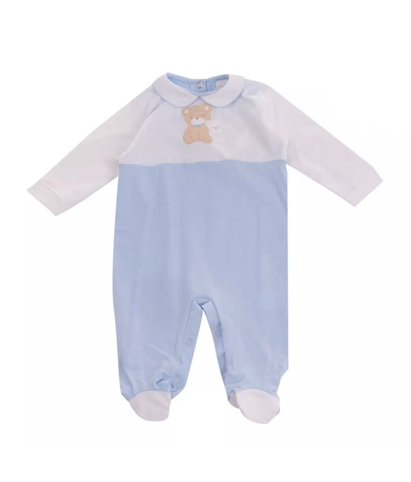 COCCODE' Baby White & Light Blue Babygrow With Bear Patches