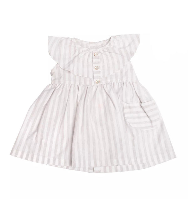 MESSAGE IN THE BOTTLE Girls Grey & White Stripped Cotton Dress