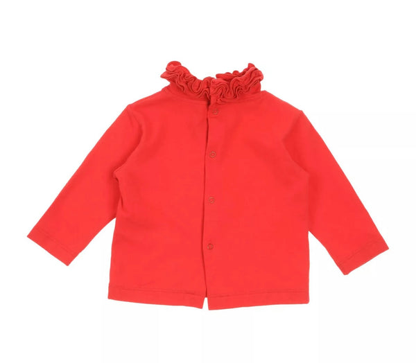 ALETTA Baby Girl Red T-Shirt Top With Ruffle Neck Detail