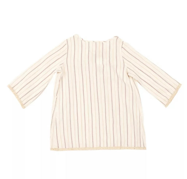 CAFFE D'ORZO Girls Ivory & Beige Dress With Stripped Pattern