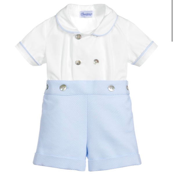 ANCAR Baby Boys White & Blue Buster Suit 2 Pieces Set