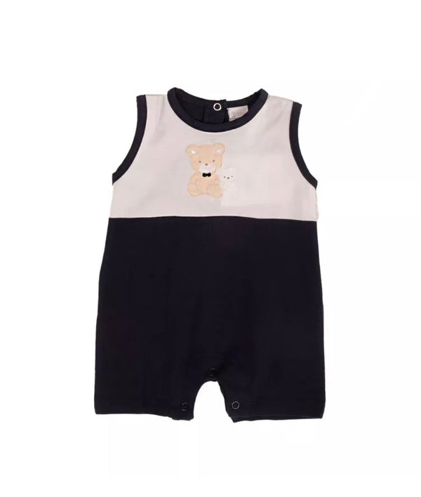 COCCODE' White & Navy Baby Romper With Bear Patches