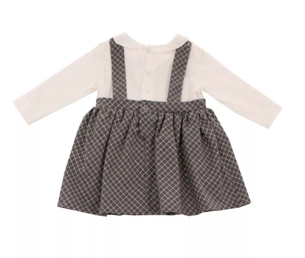 LE BEBE' Baby Girl Grey Tartan Dress With Logo & Bows