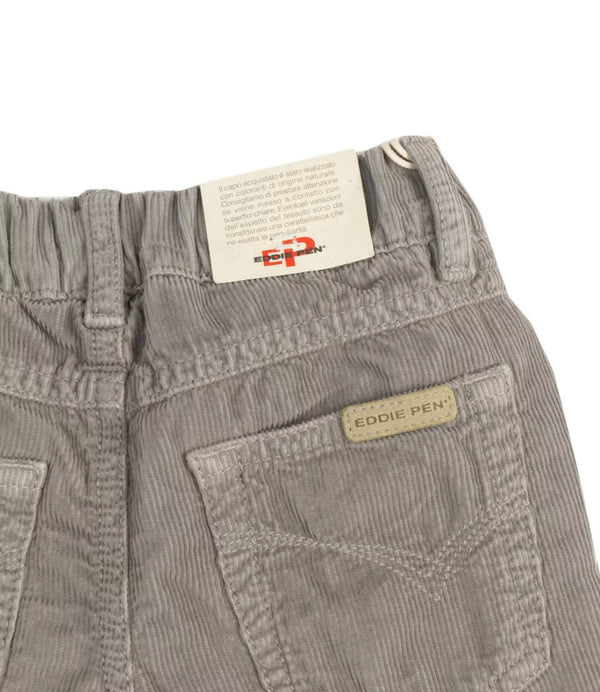 EDDIE PEN Grey Corduroy Cotton Trousers With Back Logo